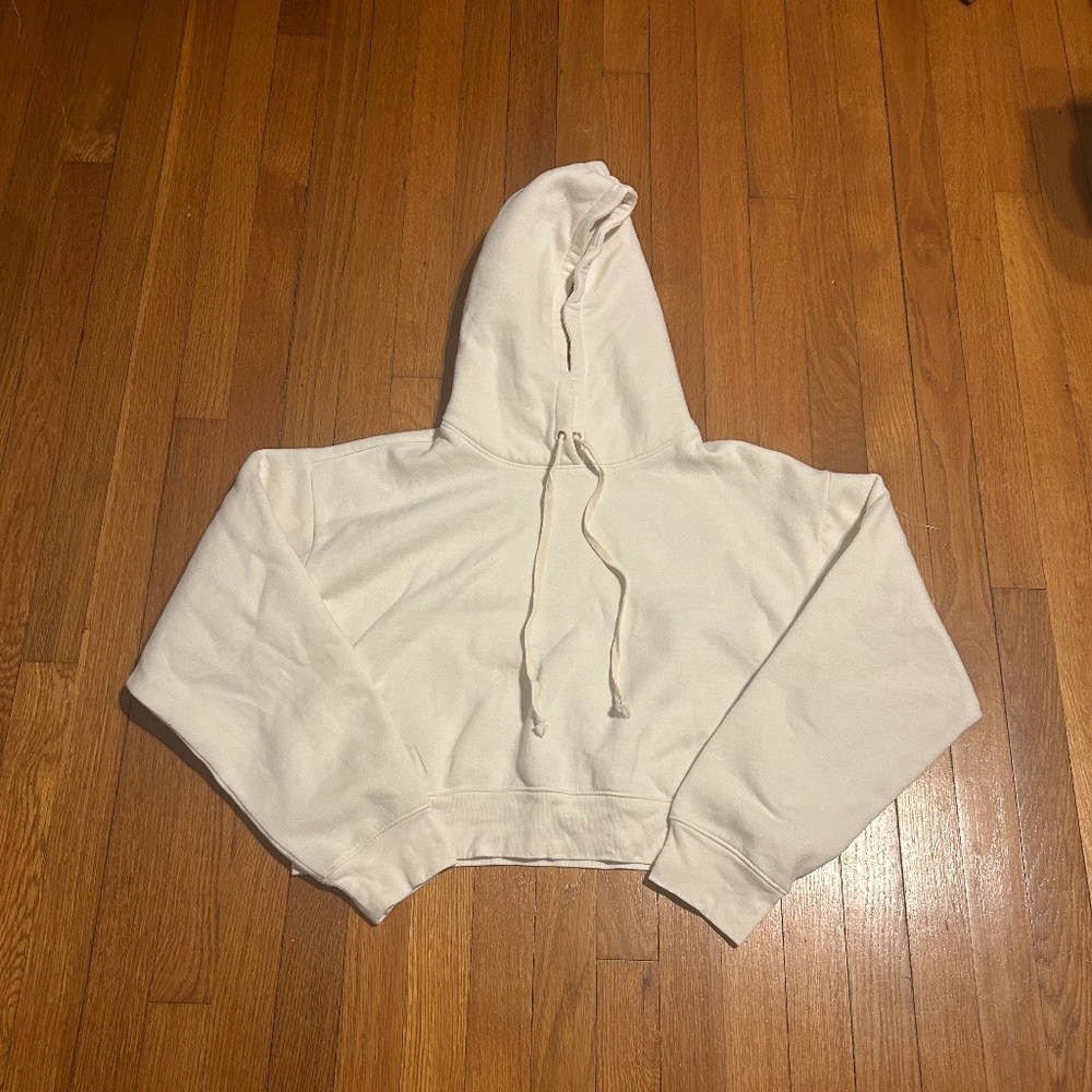J. Crew White Cropped Hoodie Women's L